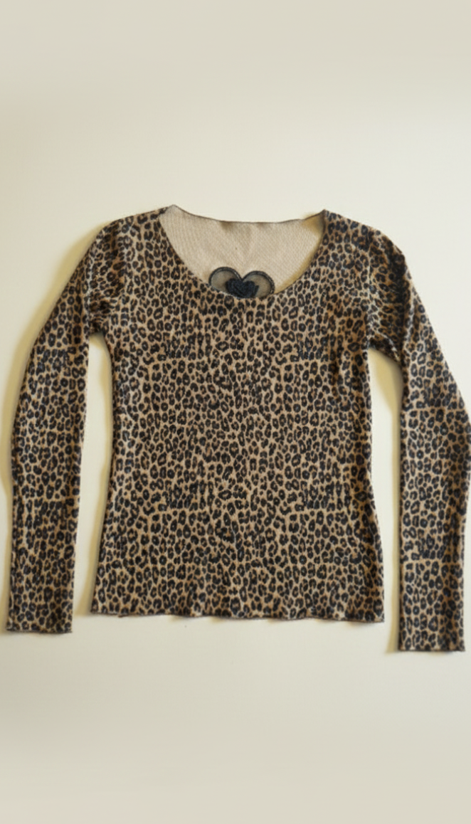Leopard print long-sleeve top on a beige background
