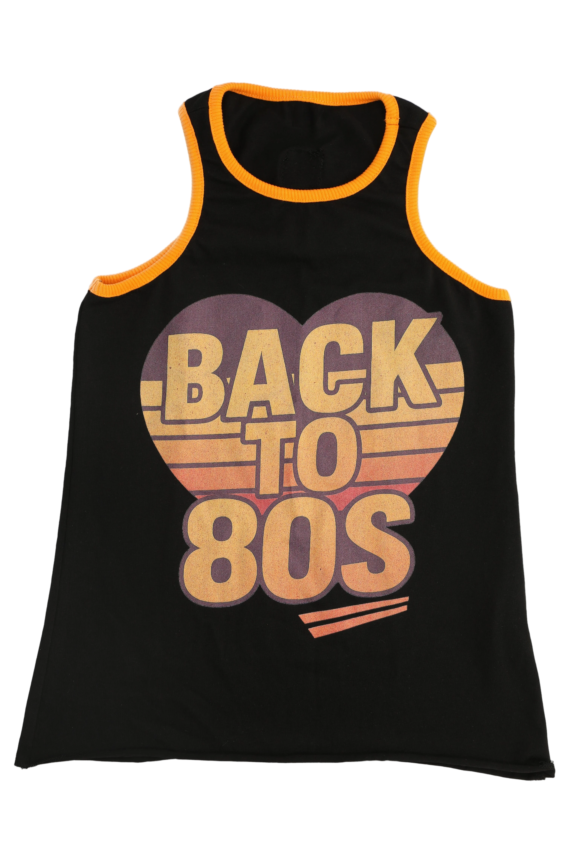 Black tank top with 'Back to 80s' design on a white background