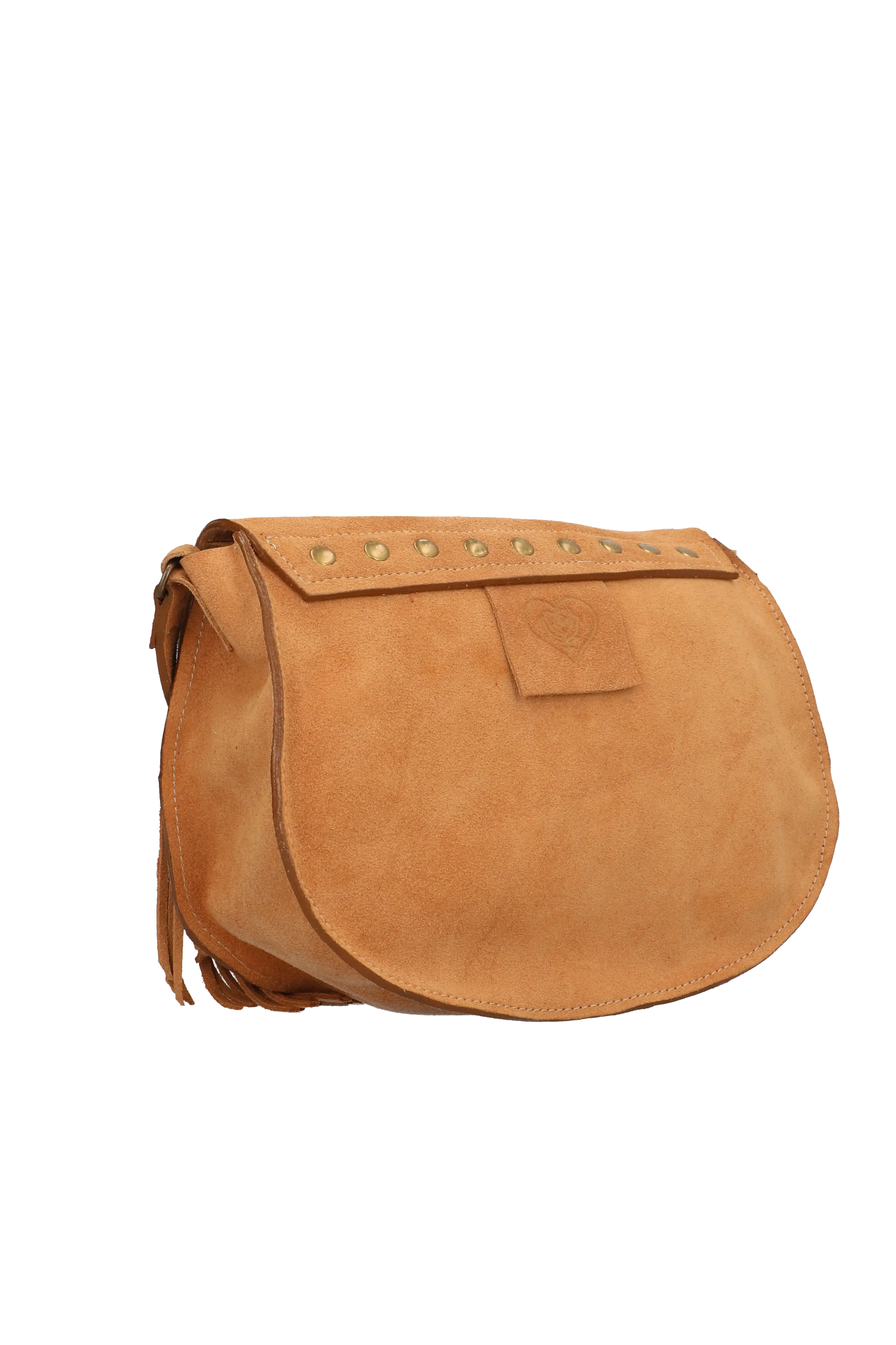 Brown leather saddle bag on a white background