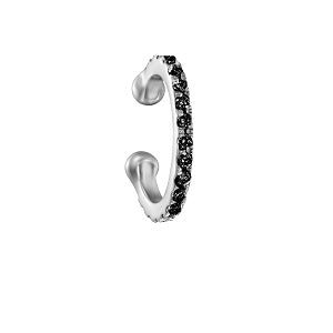 Silver ear cuff with black gemstones on a white background