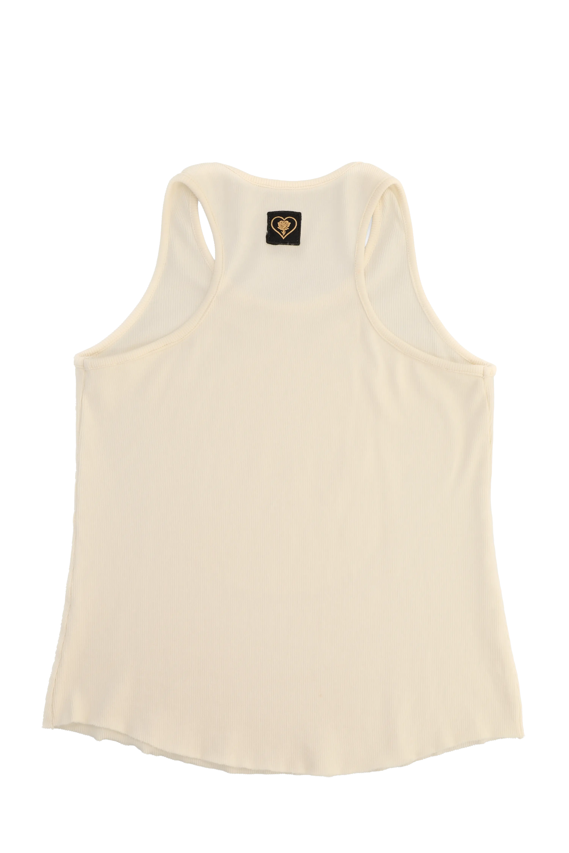 Beige tank top with a brand logo on a white background