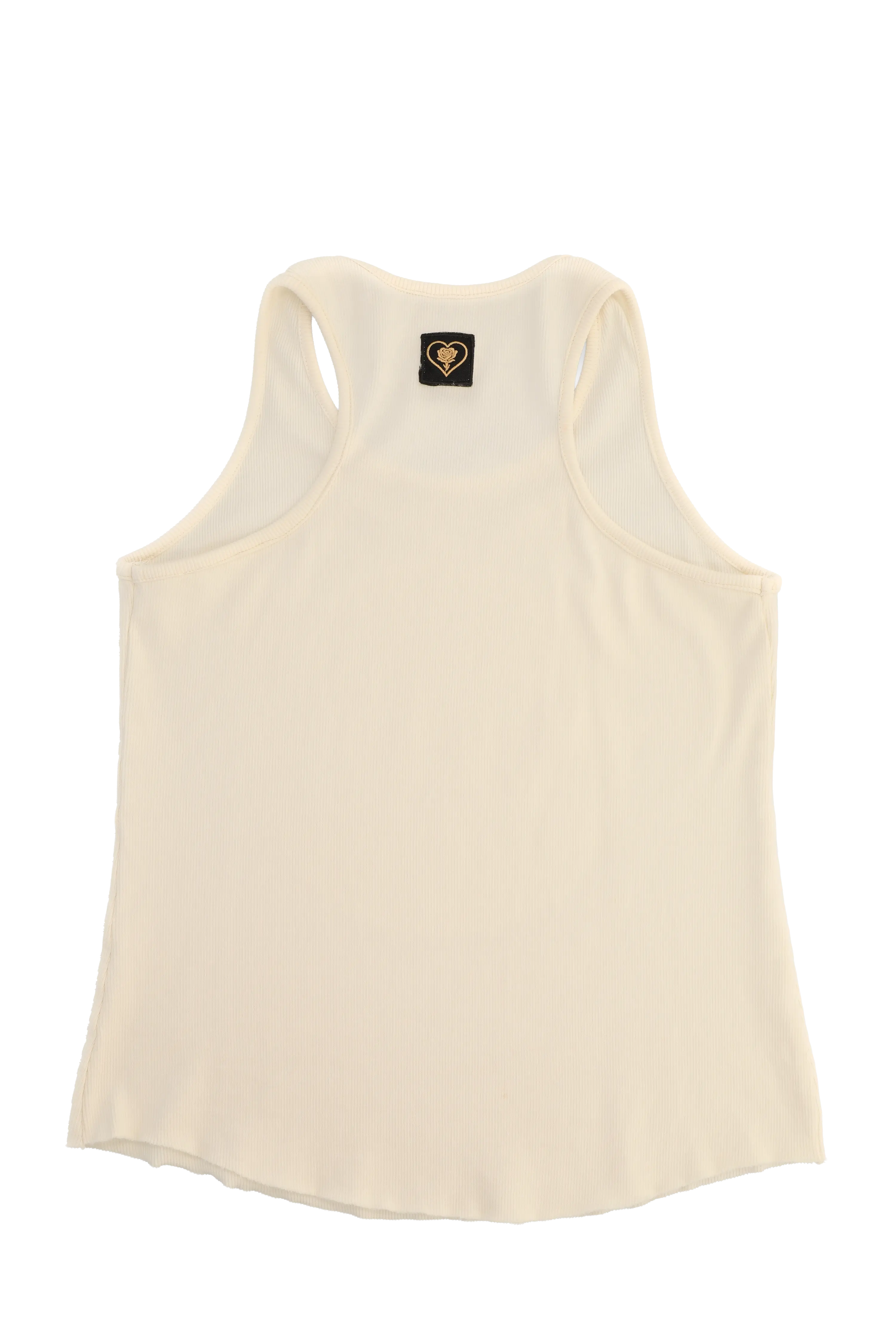 Beige tank top with a brand logo on a white background