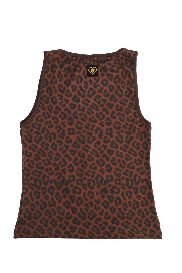 Leopard print tank top on a white background