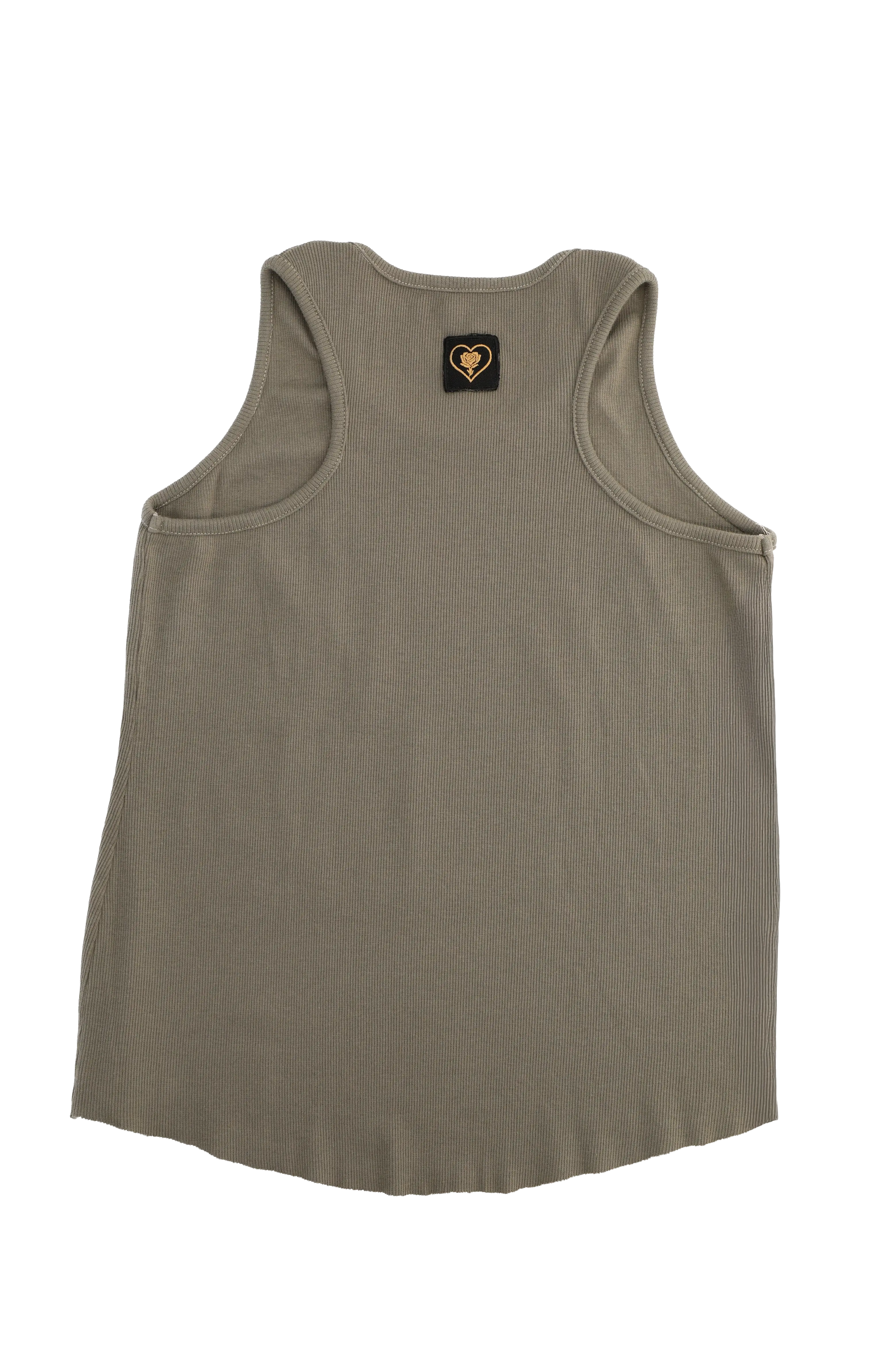 Green tank top with a small logo on the back against a white background