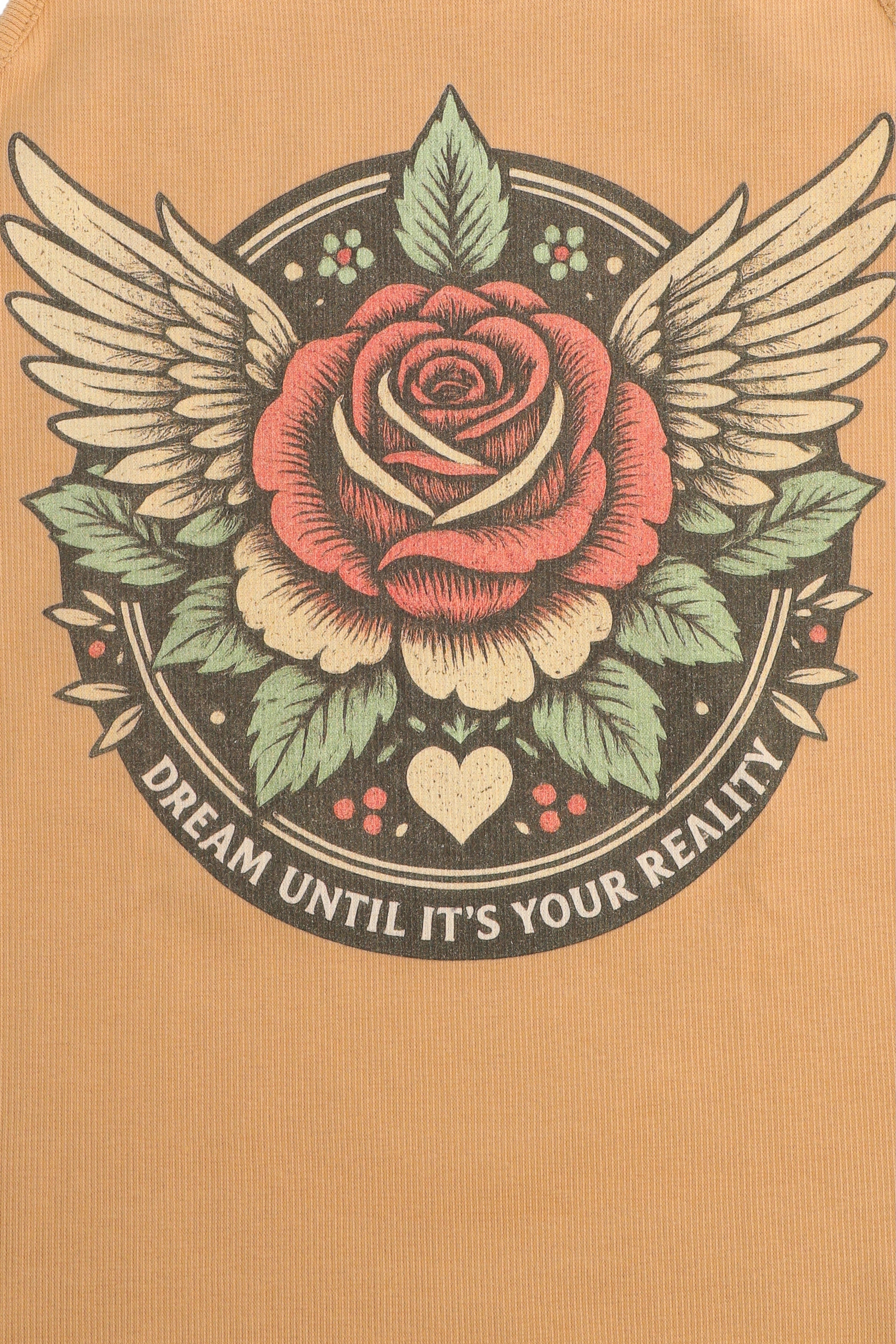 Decorative design with a rose and wings on a beige background