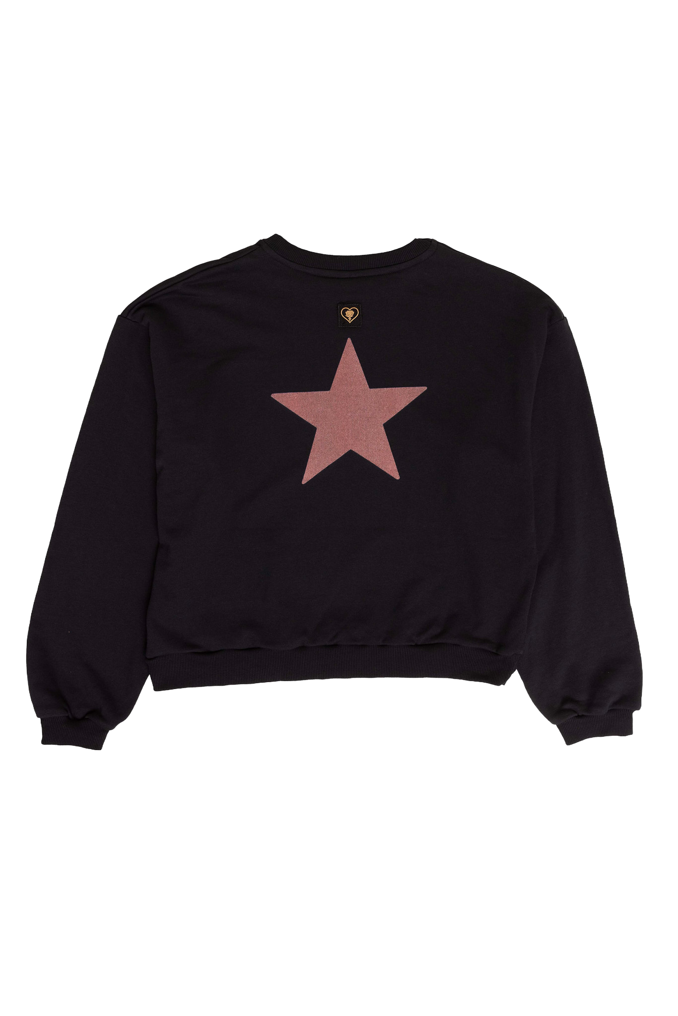 Black sweatshirt with a pink star on a white background