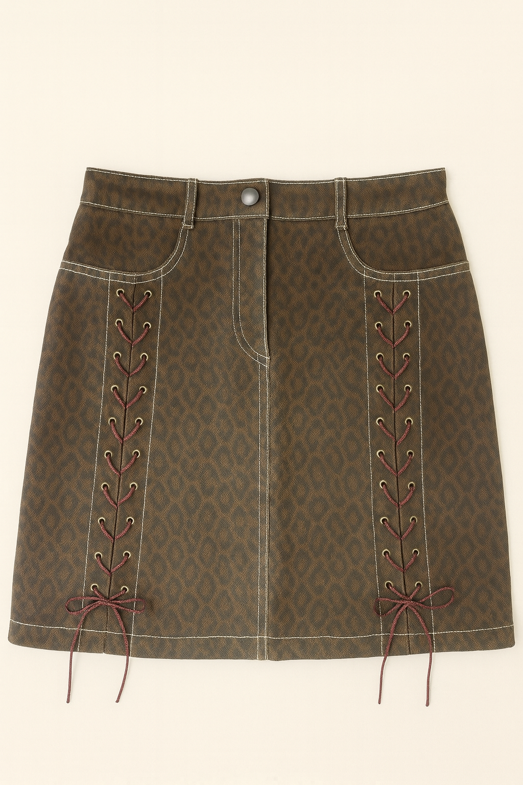Brown skirt with lace-up front on a beige background