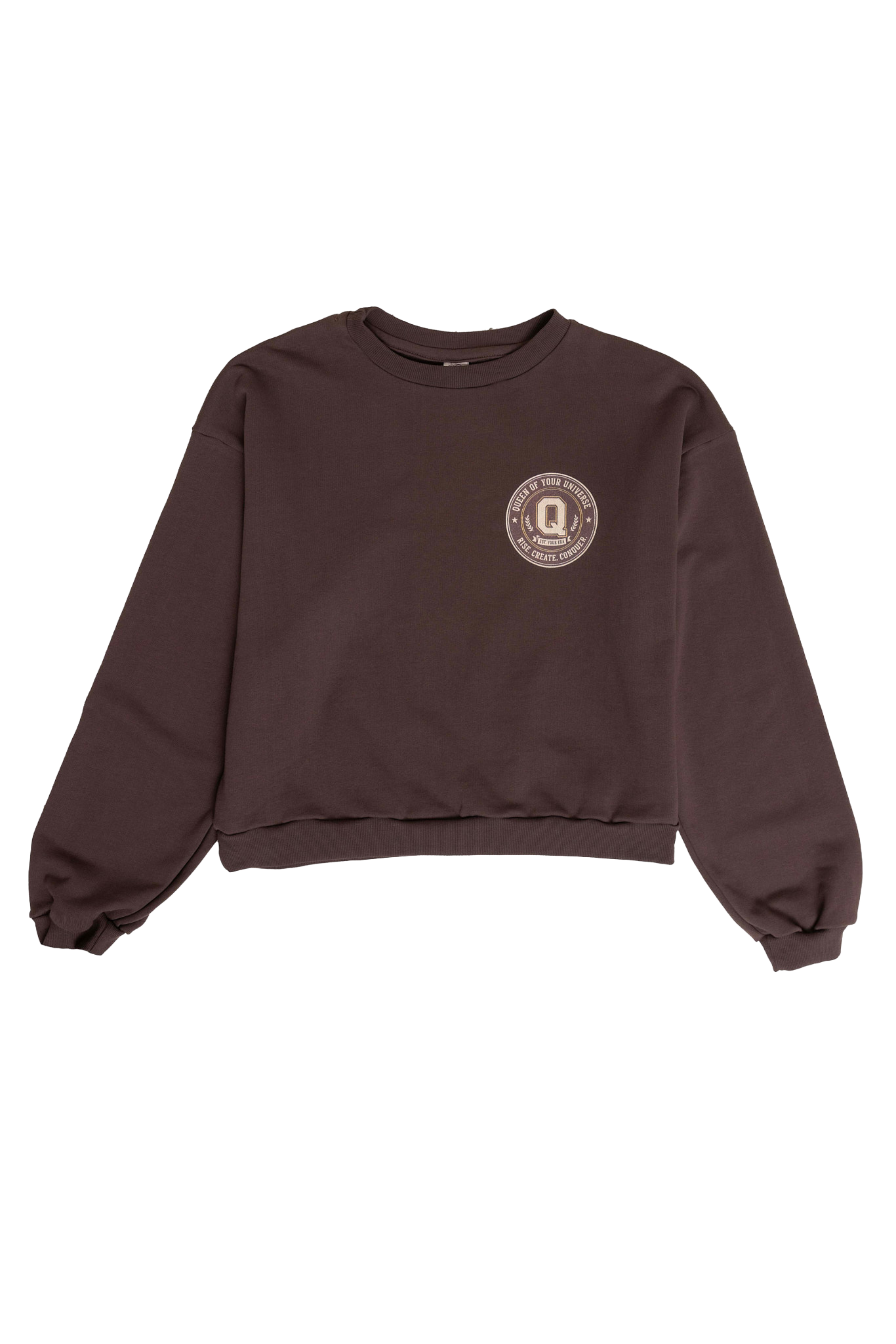 Brown sweatshirt with a logo on a white background