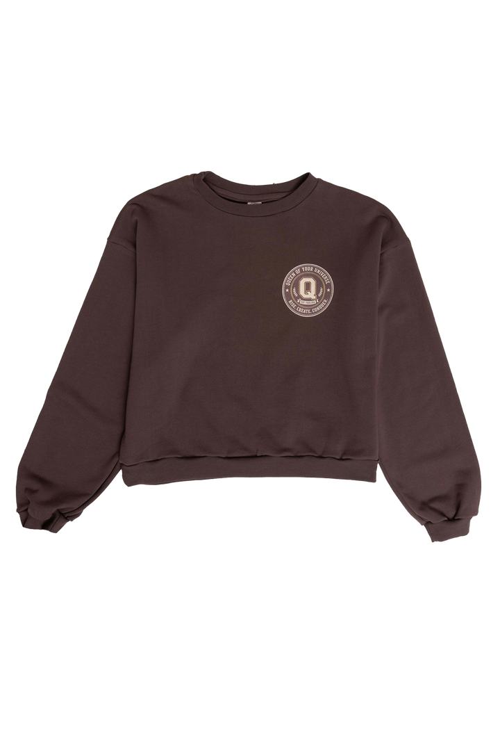 Brown sweatshirt with a logo on a white background
