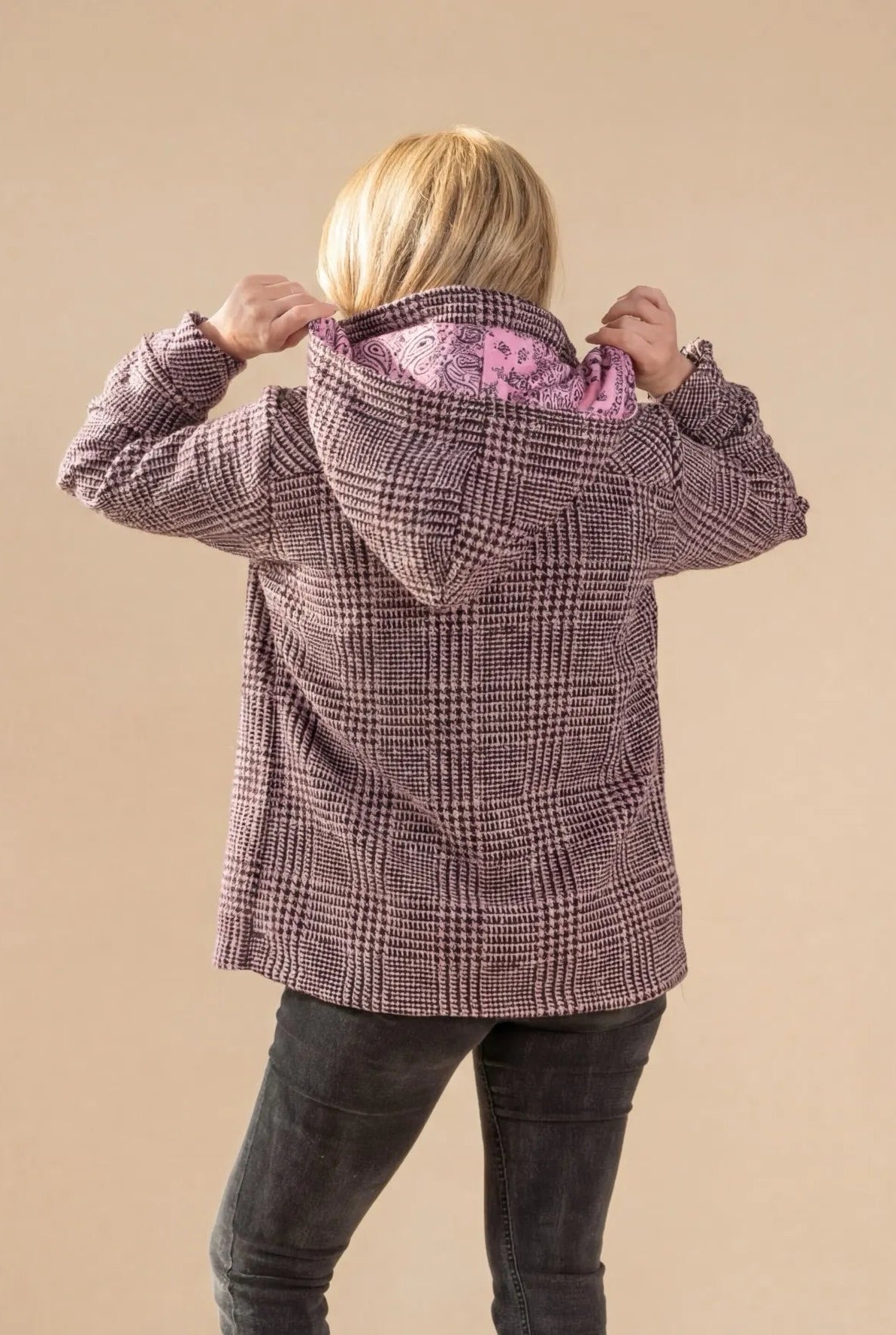 Dual Mode Jacket – Black Grey Tweed with Pink Bandana