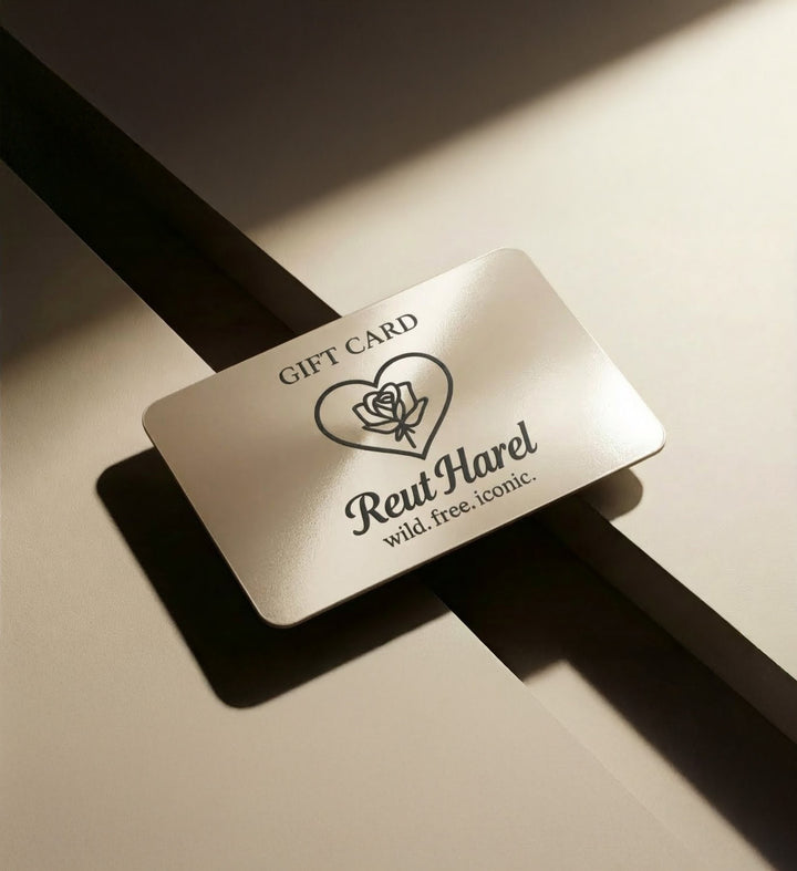 Gift card with 'Rut Harel' branding on a reflective surface